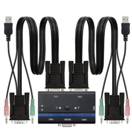 Nanocable 10.12.0001 KVM Switch para 2 Ordenadores PC o Portátil, Control con 1 Teclado/Ratón/Monitor, 2x VGA + 4x USB + Audio 3.5mm, Resolución 1920x1440, Cable 1.4m, Negro